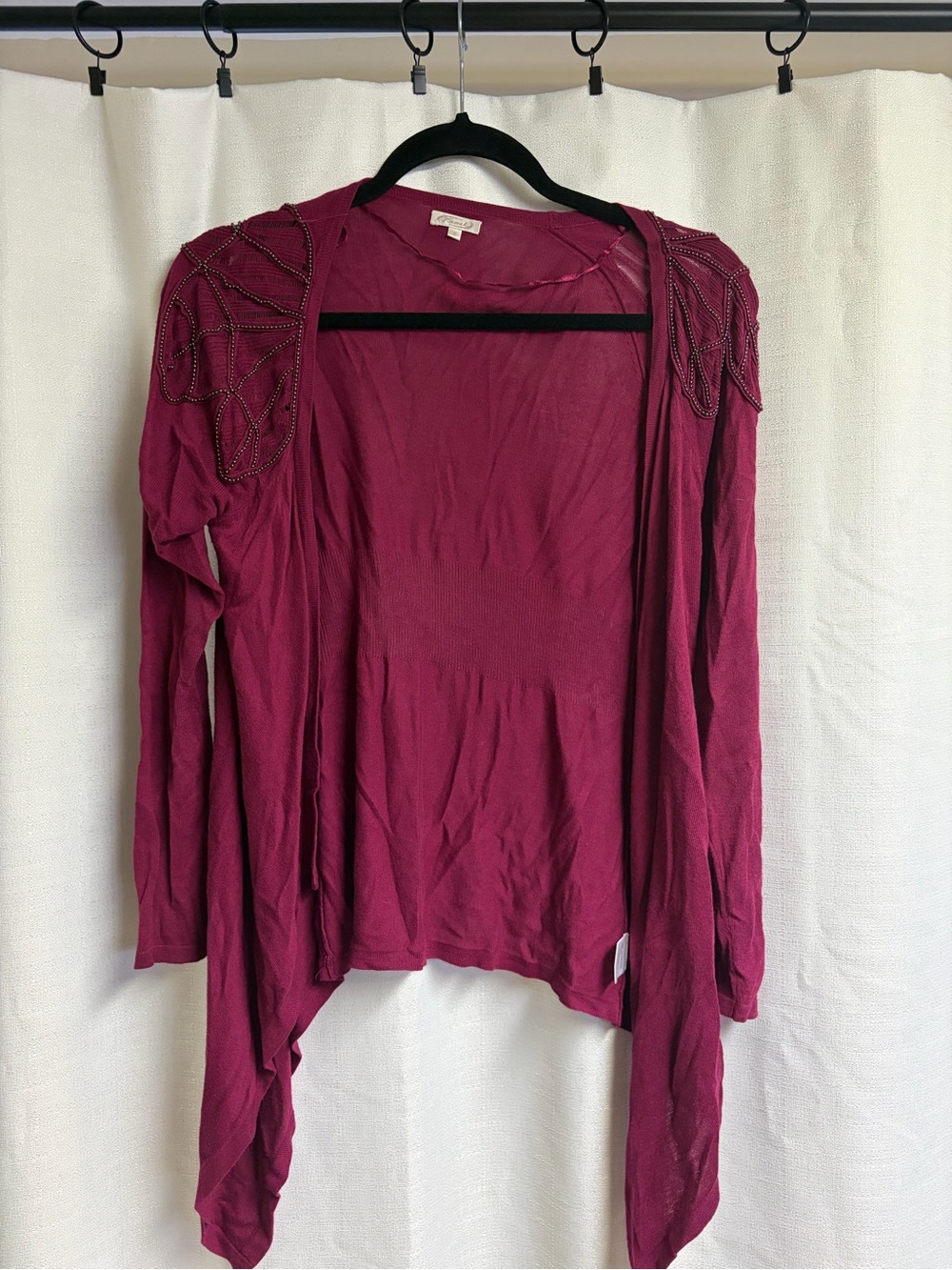 Fuchsia beaded cardigan with drape front